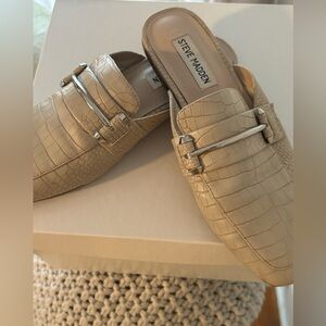 Steve Madden leather mules with silver buckle